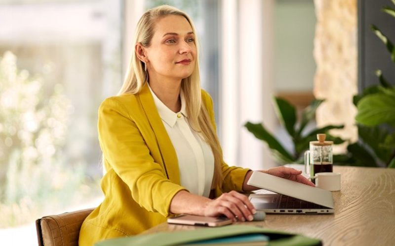 Woman attending business meeting