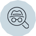 Icon with a detective and magnifier