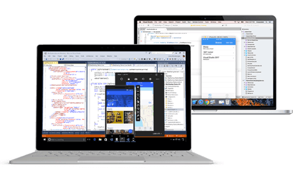 Visual Studio screenshot op een Mac en Windows laptop