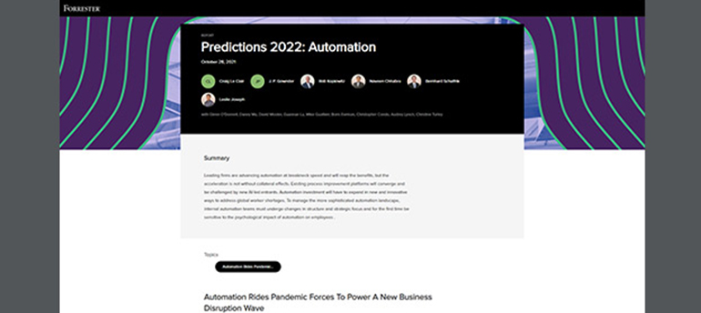 Article Forrester: Voorspellingen 2022 - Automation Image