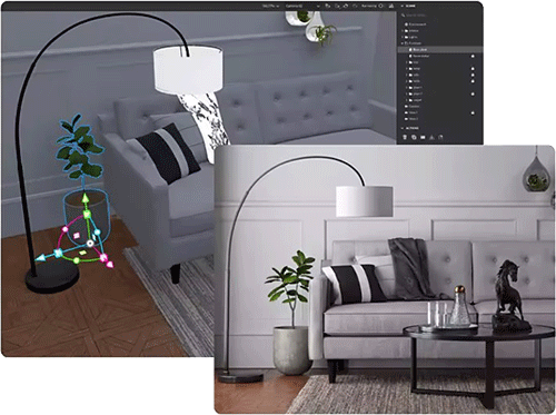 Een woonkamer gemaakt met Substance 3D Stager