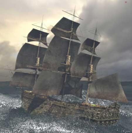 Een oud schip gemodelleerd met Maya
