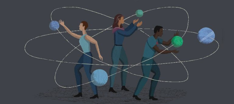 Tekning van mensen in een sterrenstelsel