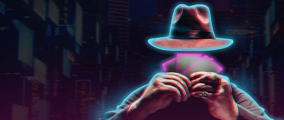 Grafische afbeelding van man die kaart speelt