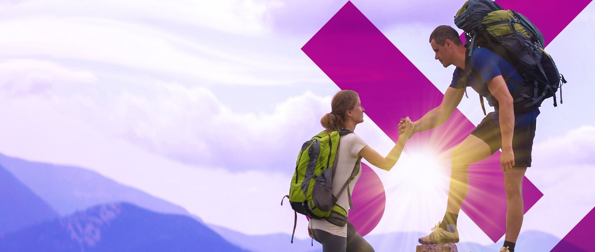 Man and woman climbing