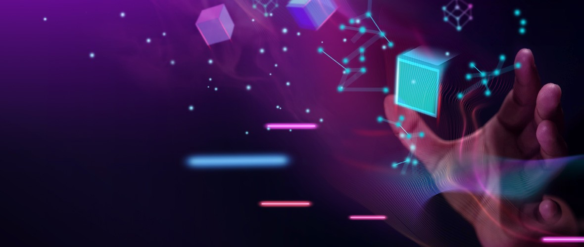 Graphic of a hand and digital boxes