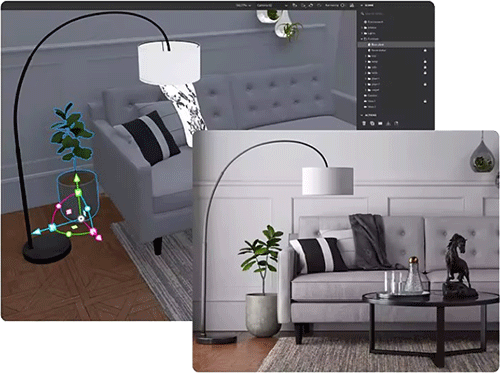 Een woonkamer gemaakt met Substance 3D Stager