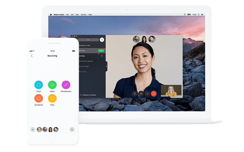 Cisco Webex Teams platform op een laptop en smartphone