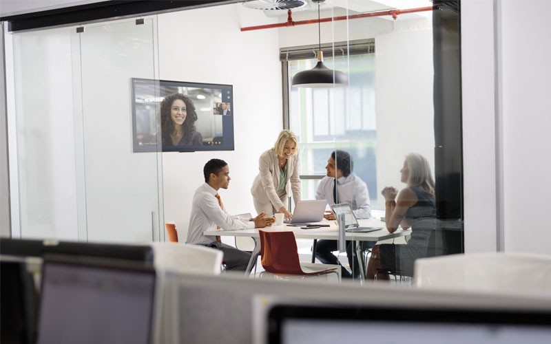 Team meeting in business meeting using video chat