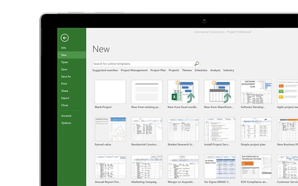 Screenshot  van Microsoft Project templates