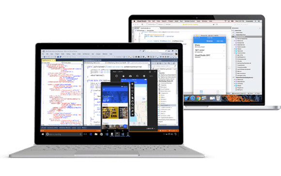 Visual Studio screenshot op een Mac en Windows laptop